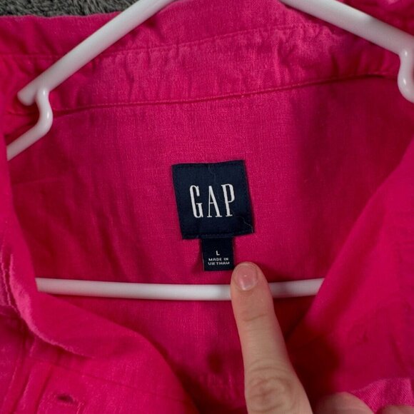 NWOT GAP Linen Rayon Blend Hot Pink Button Up Shirt Long Sleeve Large Ladies - Picture 7 of 12